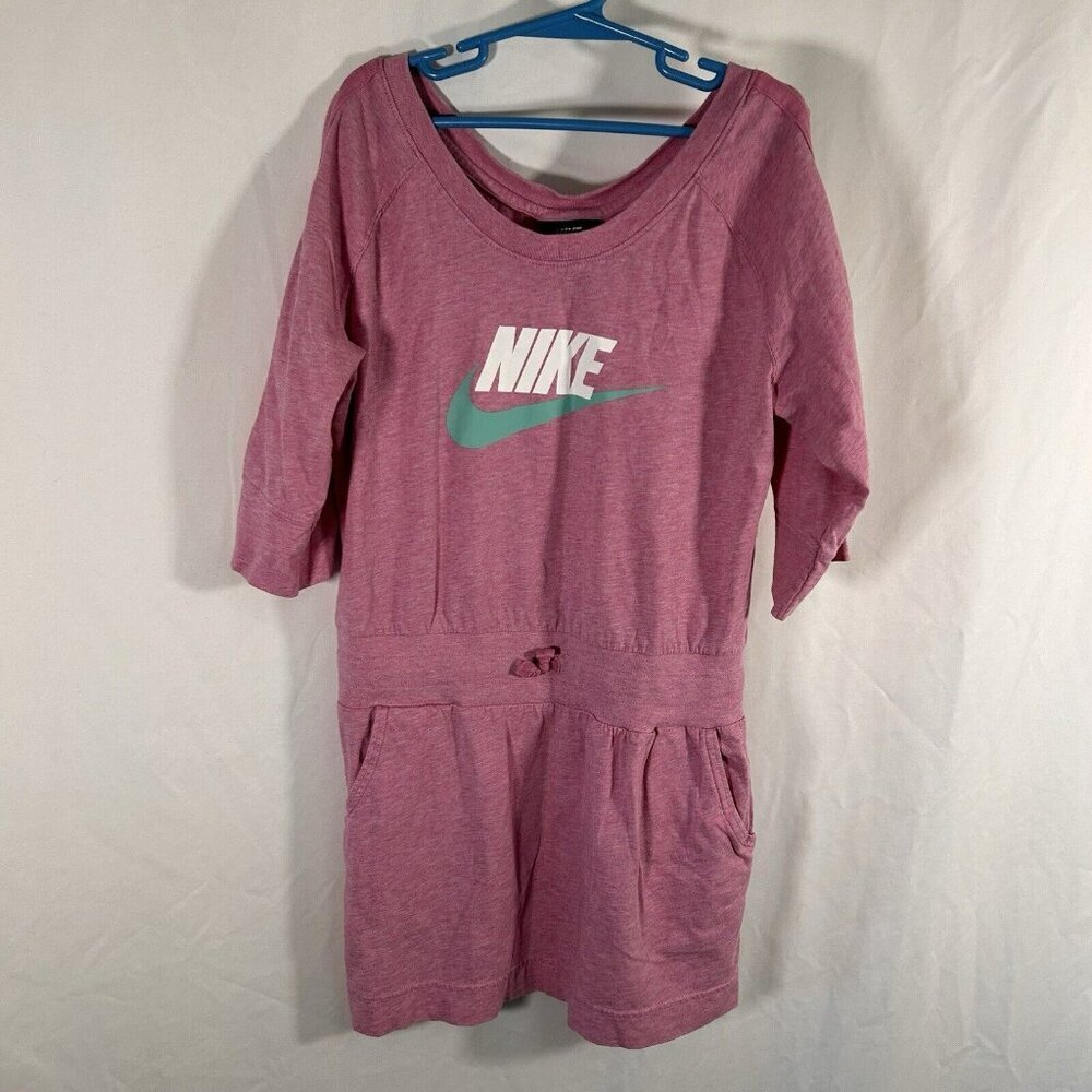 Nike Dress Girls Medium Pink Pockets Long Sleeve Crew Neck Drawstring Cotton